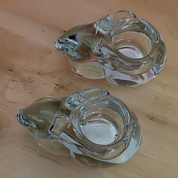 Clear Indiana Glass Rabbit Bunny Votive Candle Holder Set of 2 - Picture 4 of 15